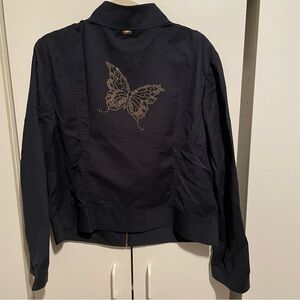 St. John Sport Navy Zip Up Sz16 Rhinestone Butterfly Jacket